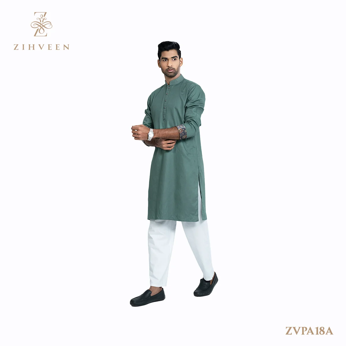Pastel green colour collar embroidery with Musino velvet - ZVPA18A - view 3