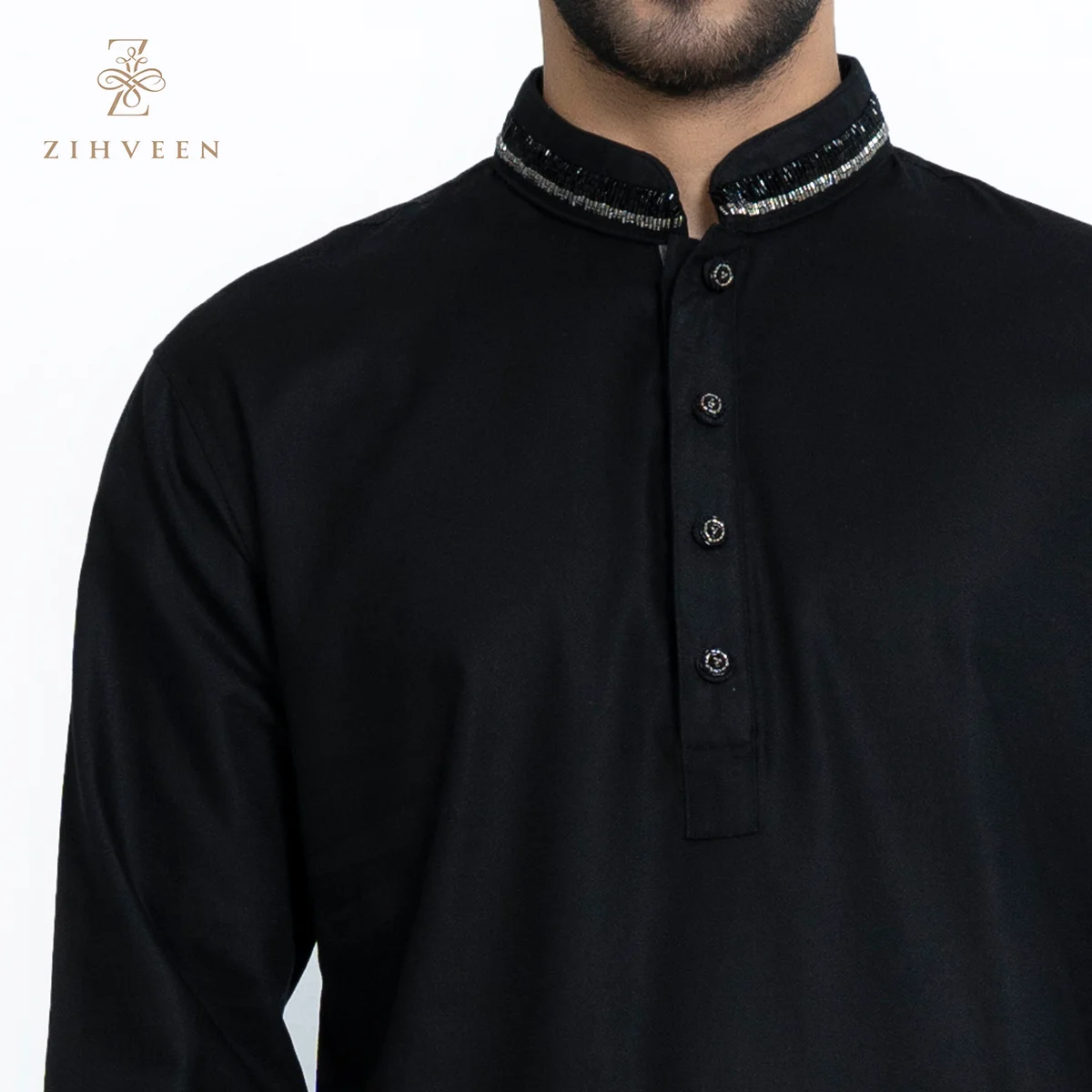 Black colour fusion collar zardoji - ZVBFZ07A