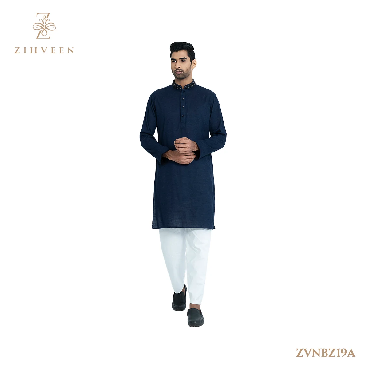 Navy Blue Collar Fusion Zardozi - ZVNBZ19A - view 2