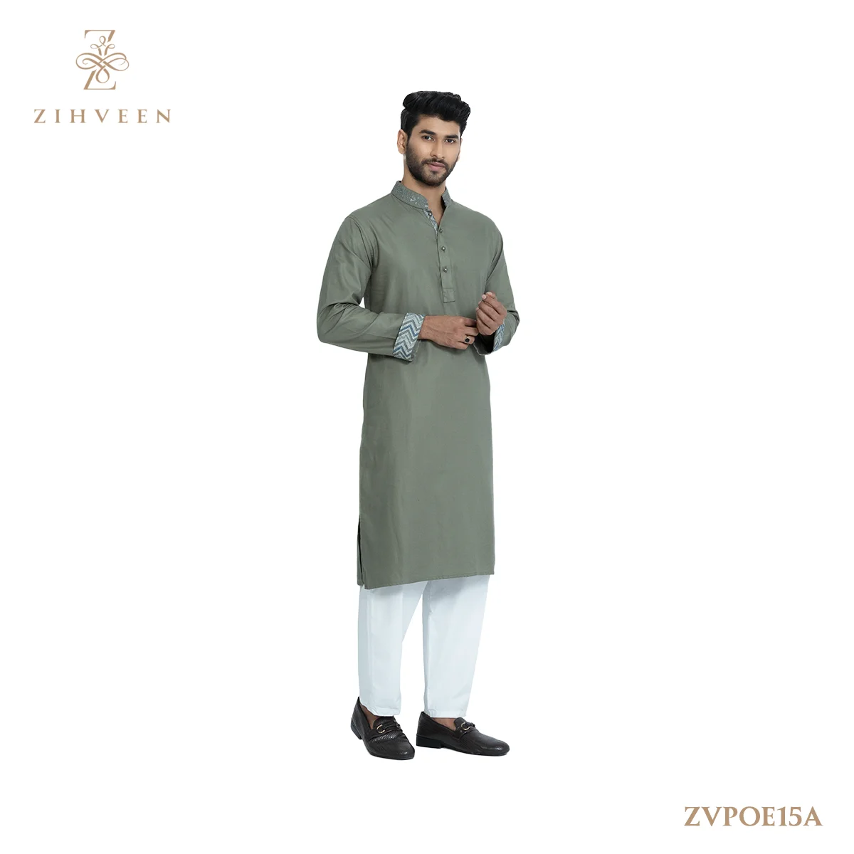 Pastel Green embroiderywith contrast - ZVPOE15A - view 3