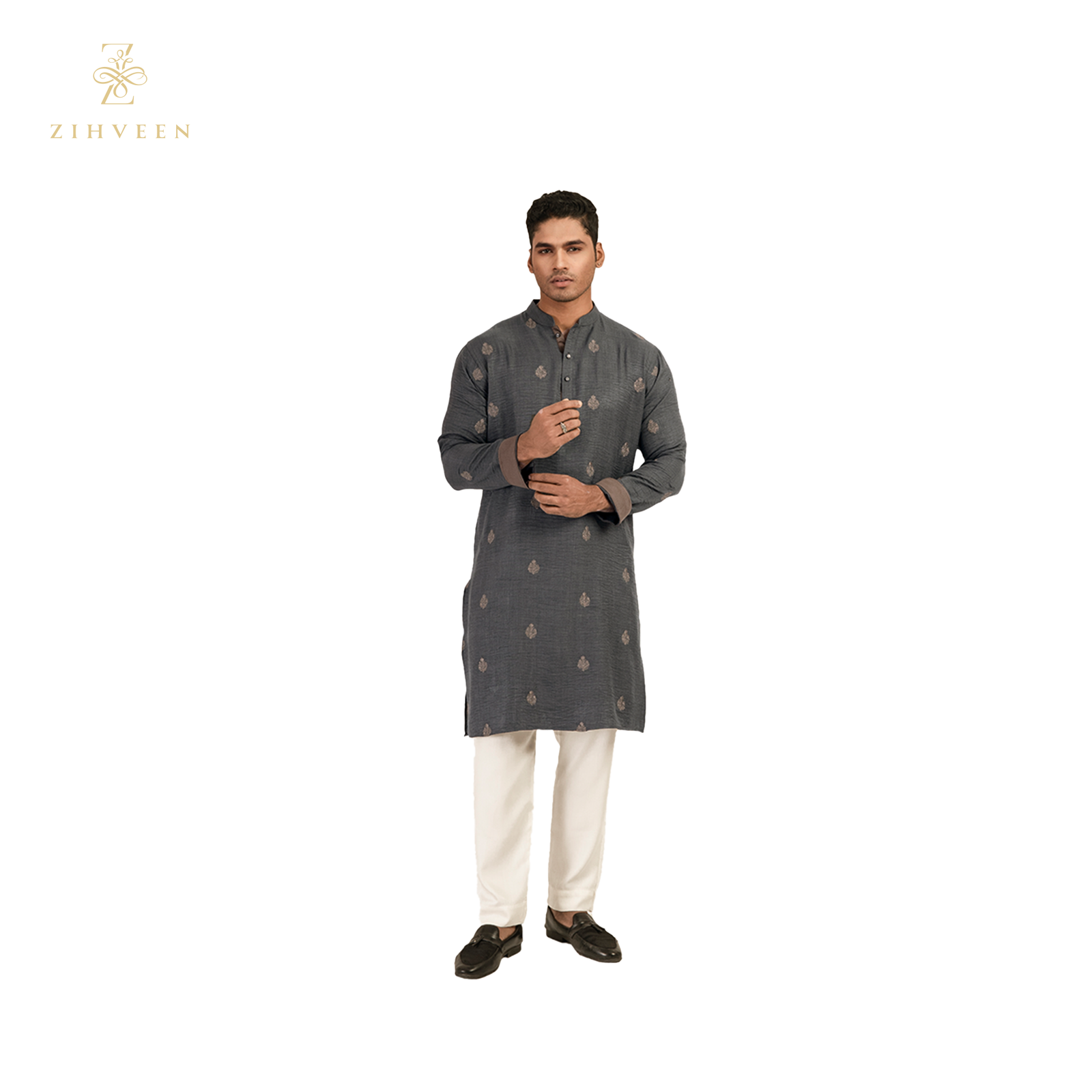 Carbon grey with allover embroidery - ZVCG2506E - view 3