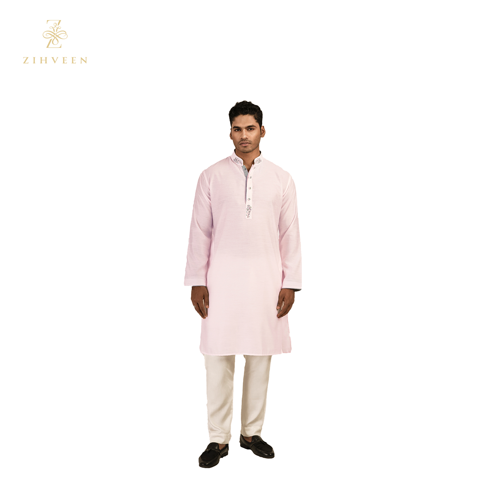 Ice Pink With Pastel Green Zardozi - ZVIP2539E - view 3