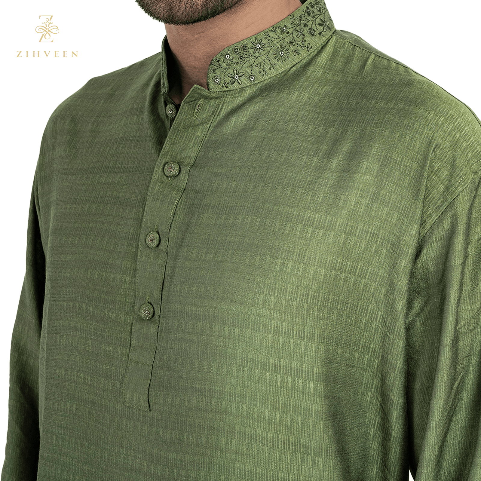 Pear green with collar embroidery - ZVPG2533R