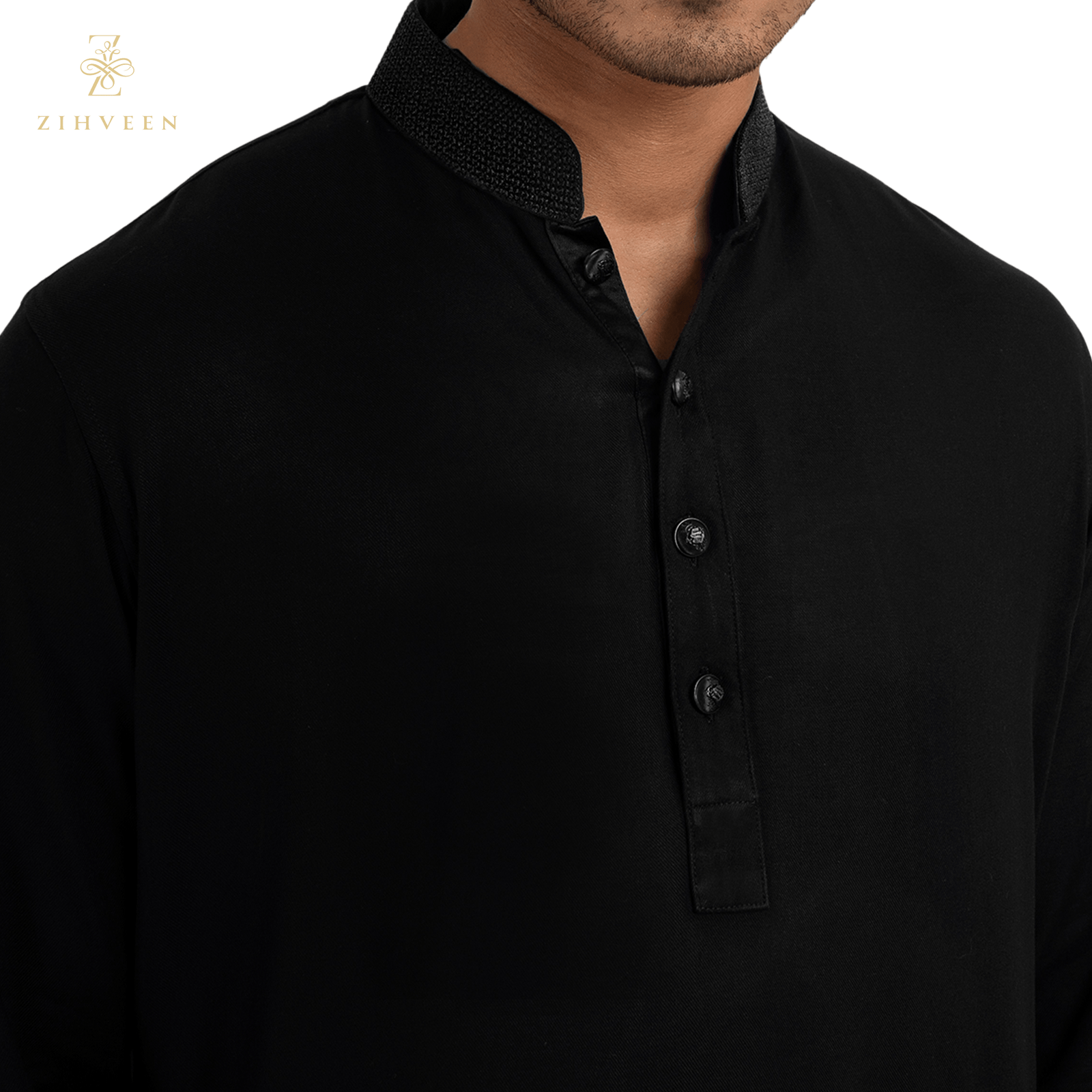 Black Color With Aperture Collar Embroidery - ZVBO2529R