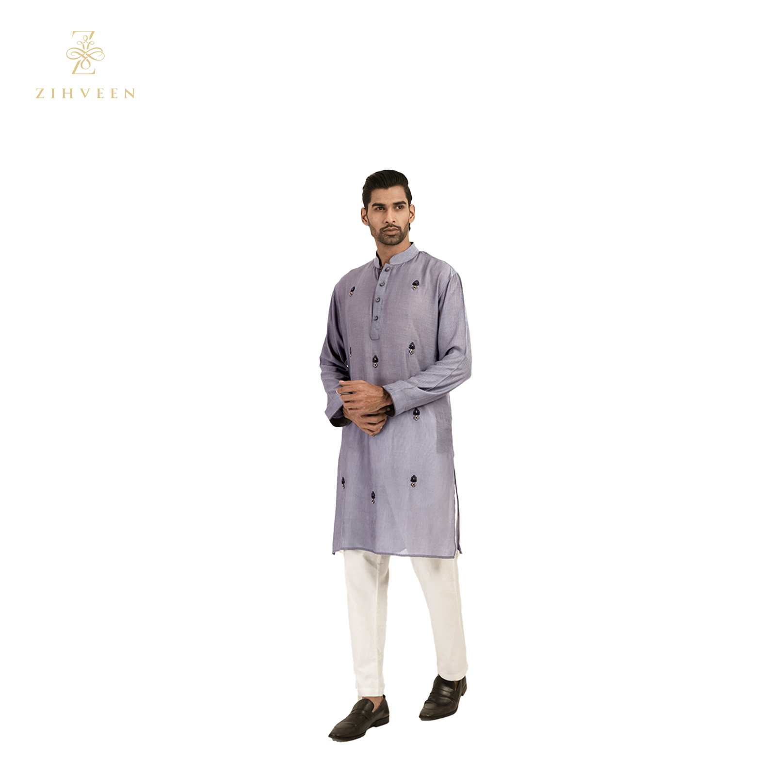 Flint grey allover zardozi - ZVFG2502E - view 3