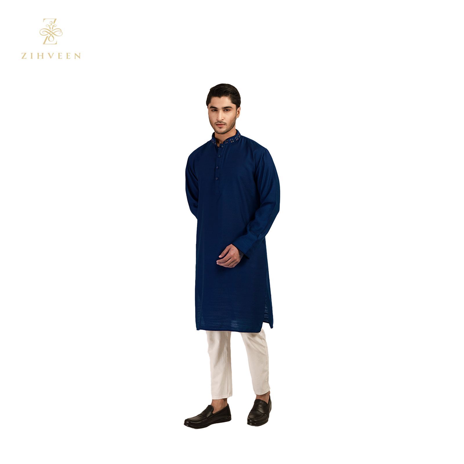 Midnight blue with fusion collar zardozi - ZVMB2511E - view 4