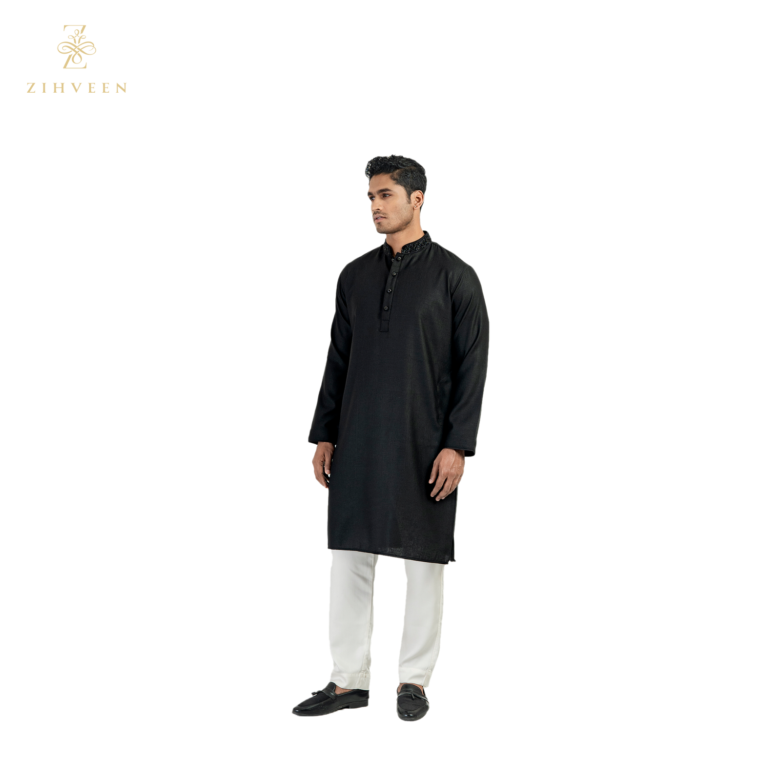 Elegant black with self color collar zardozi - ZVEB2508E - view 4
