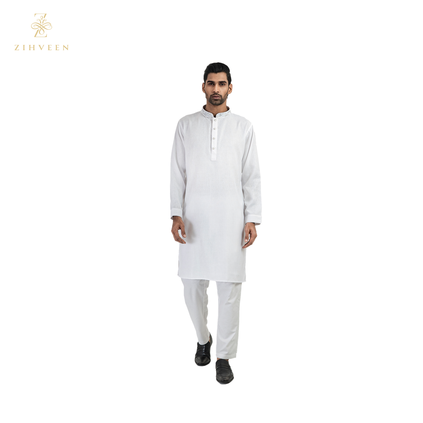 Elegant white with self blended silver zardozi - ZVEW2509E - view 3