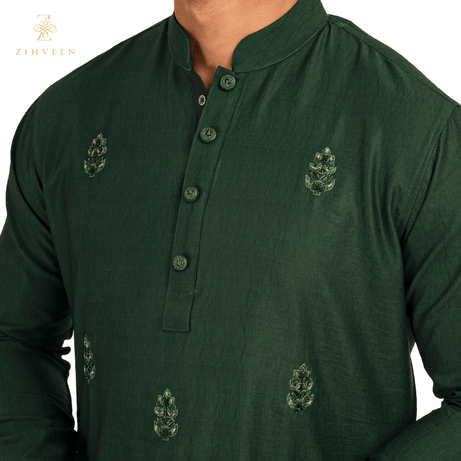 Bottle Green With Allover Zardozi - ZVBG2536E