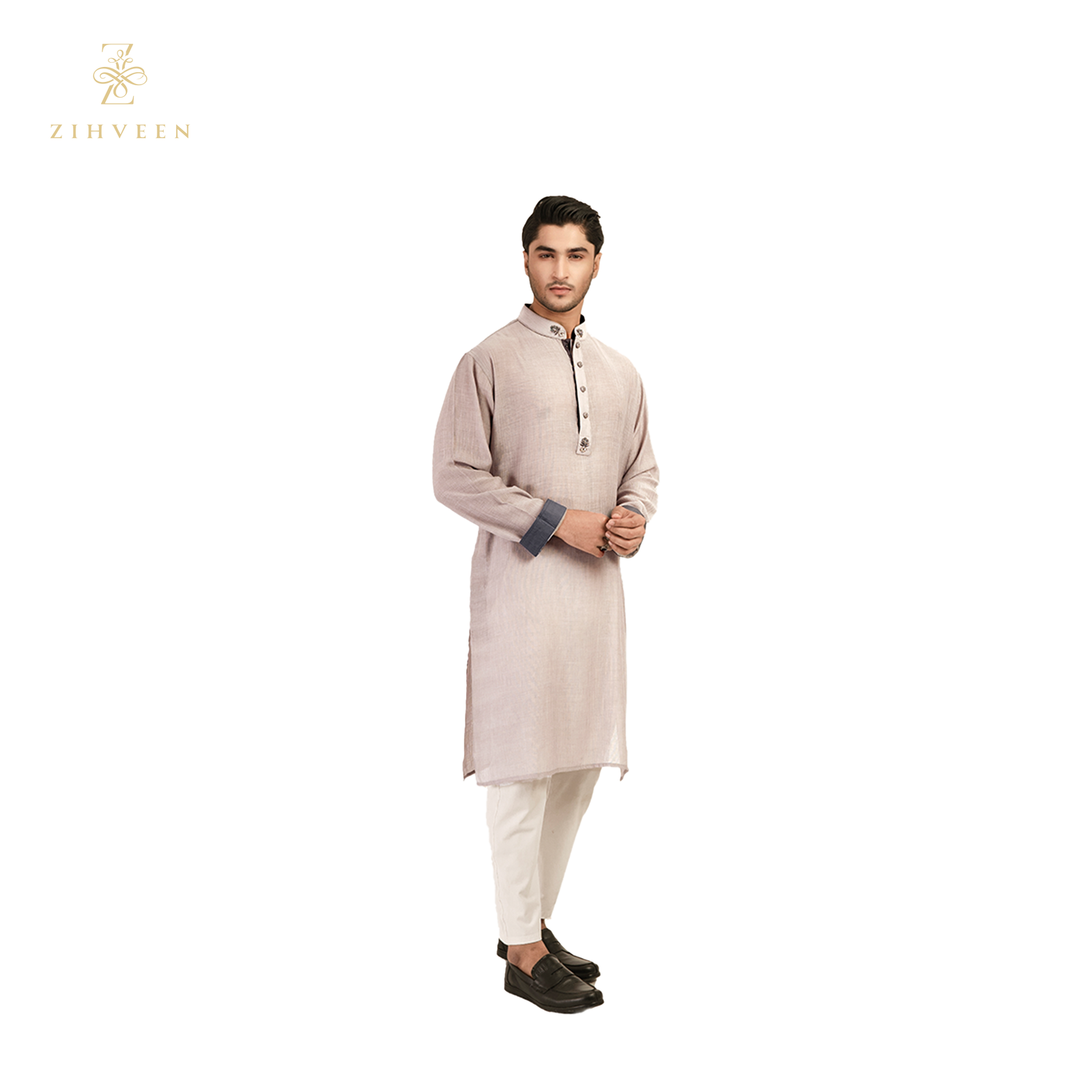 Elegant ice grey collar zardozi - ZVIG2503E - view 2