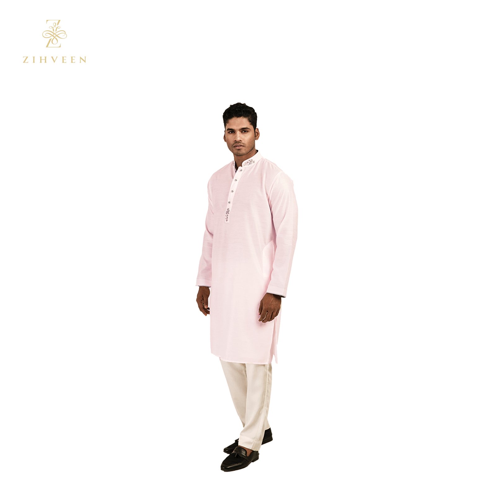 Ice Pink With Pastel Green Zardozi - ZVIP2539E - view 2
