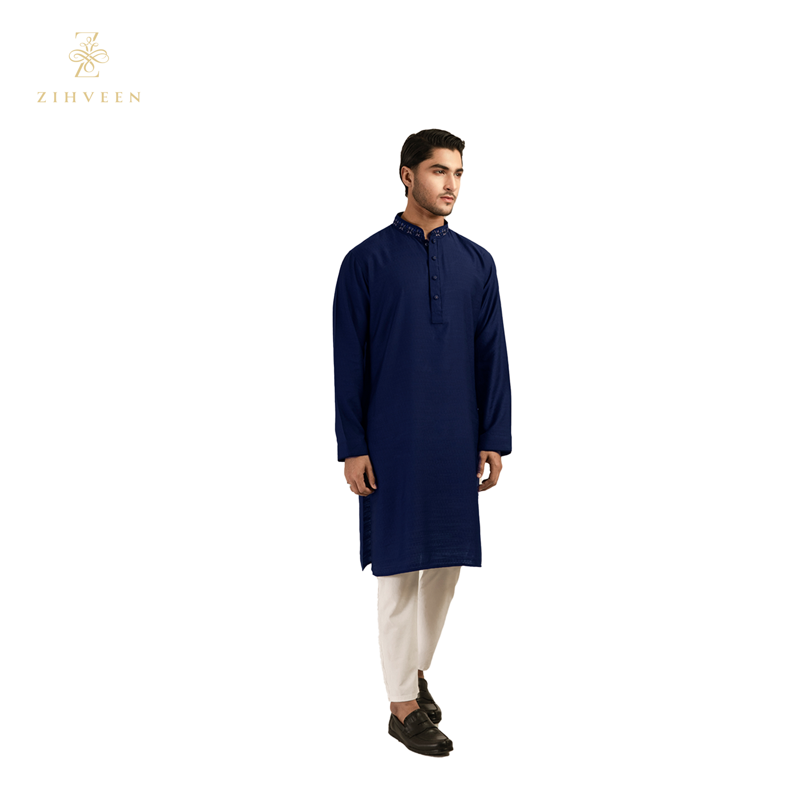 Midnight blue with fusion collar zardozi - ZVMB2511E - view 2