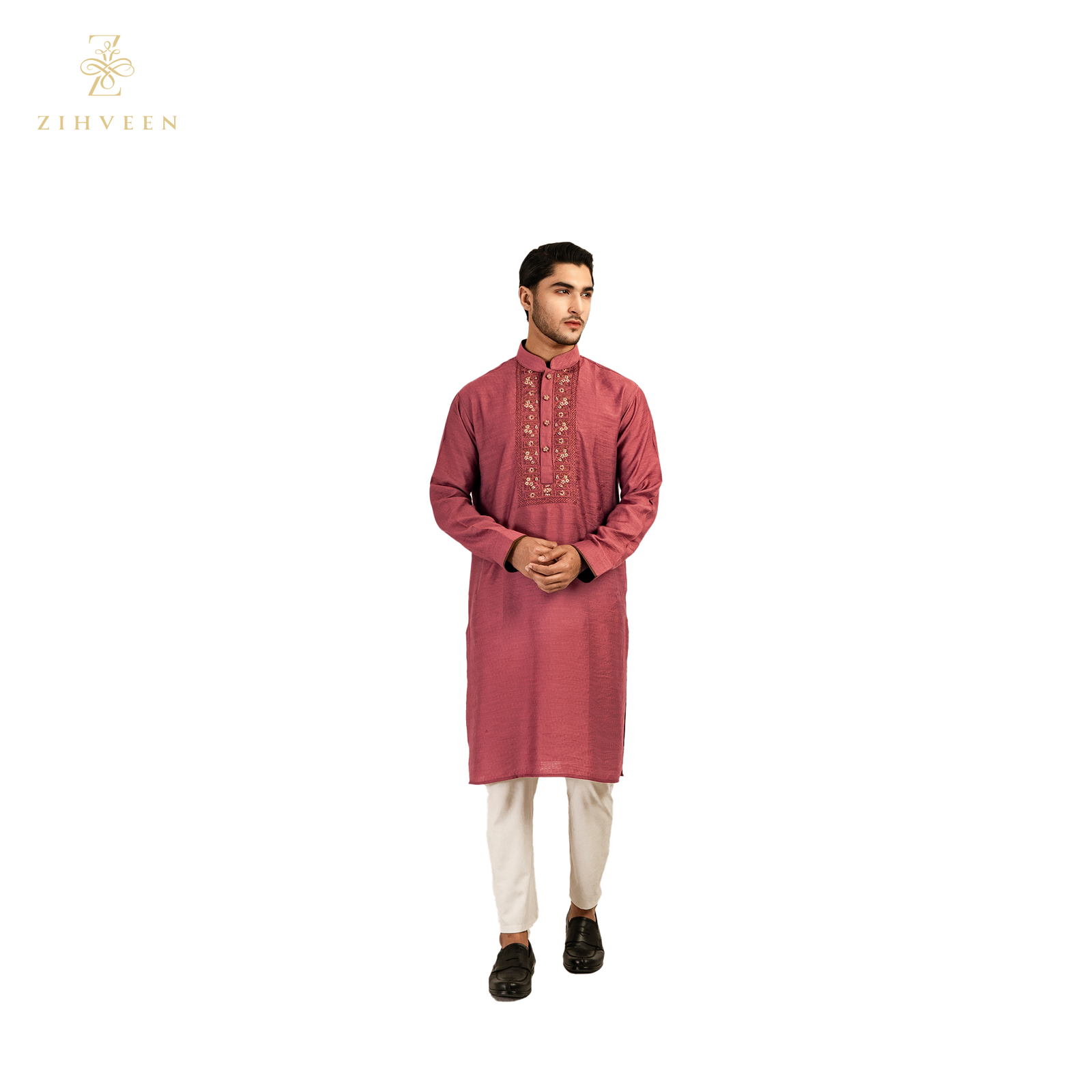 Blush red colour with fusion thread zardozi - ZVBR2522E - view 2
