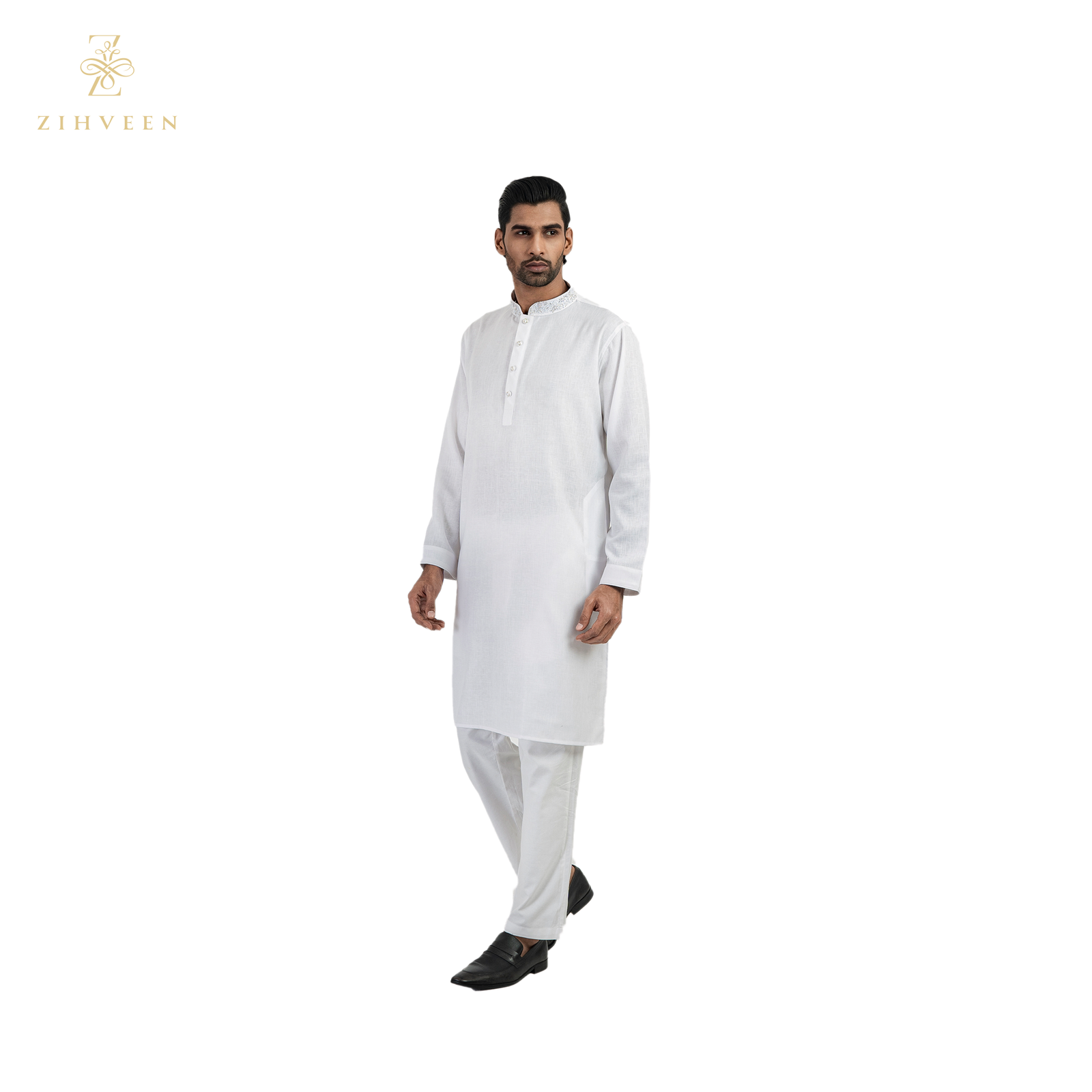 Elegant white with self blended silver zardozi - ZVEW2509E - view 4