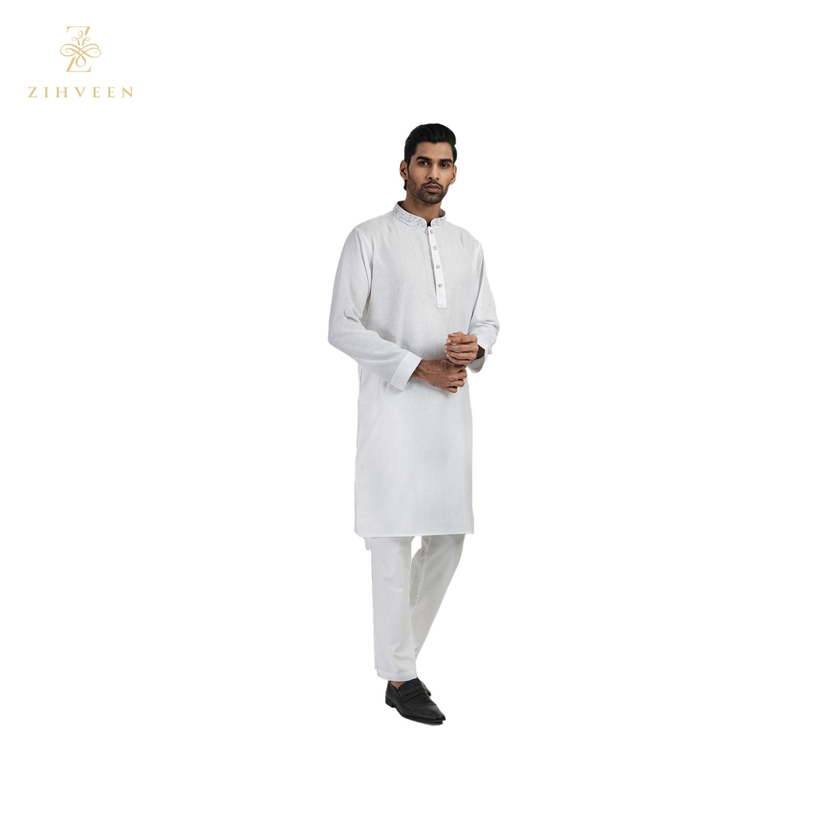 Elegant white with self blended silver zardozi - ZVEW2509E - view 2