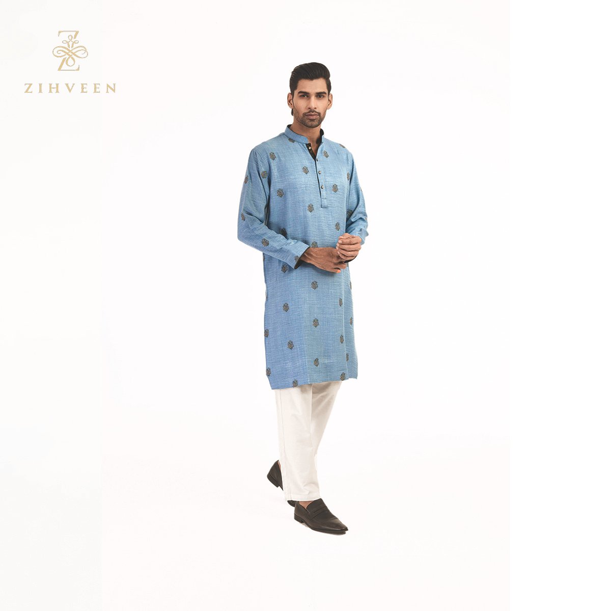 Azure blue allover fusion embroidery - ZVAB2507E - view 2