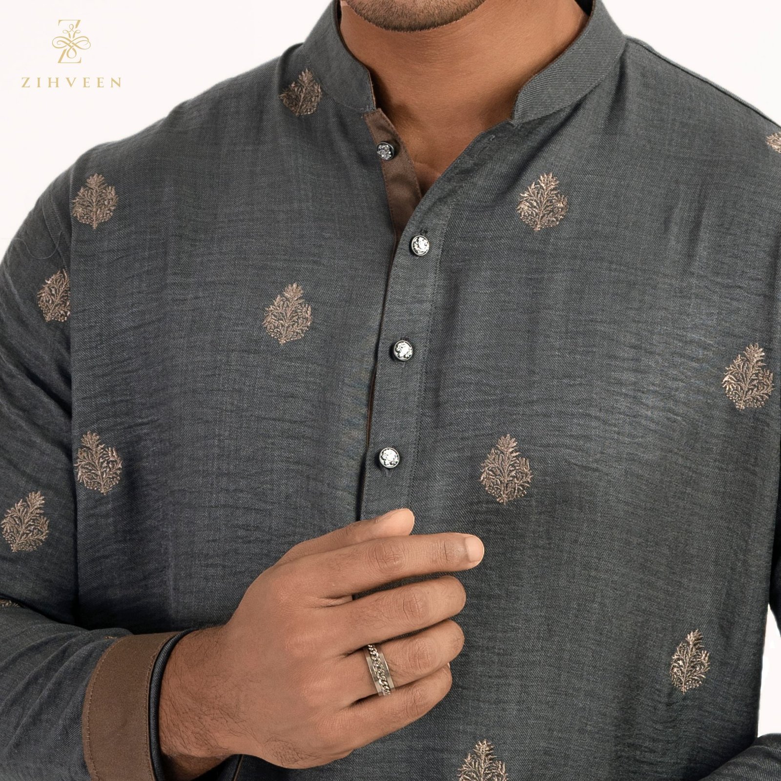 Carbon grey with allover embroidery - ZVCG2506E - view 1