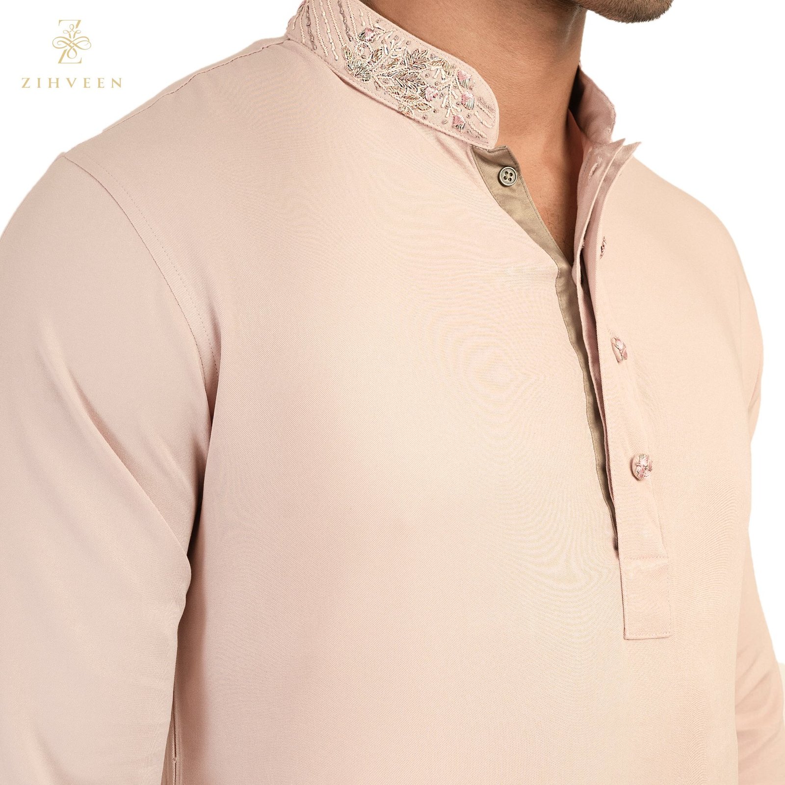 Crepe pink with collar zardozi - ZVCP2520E