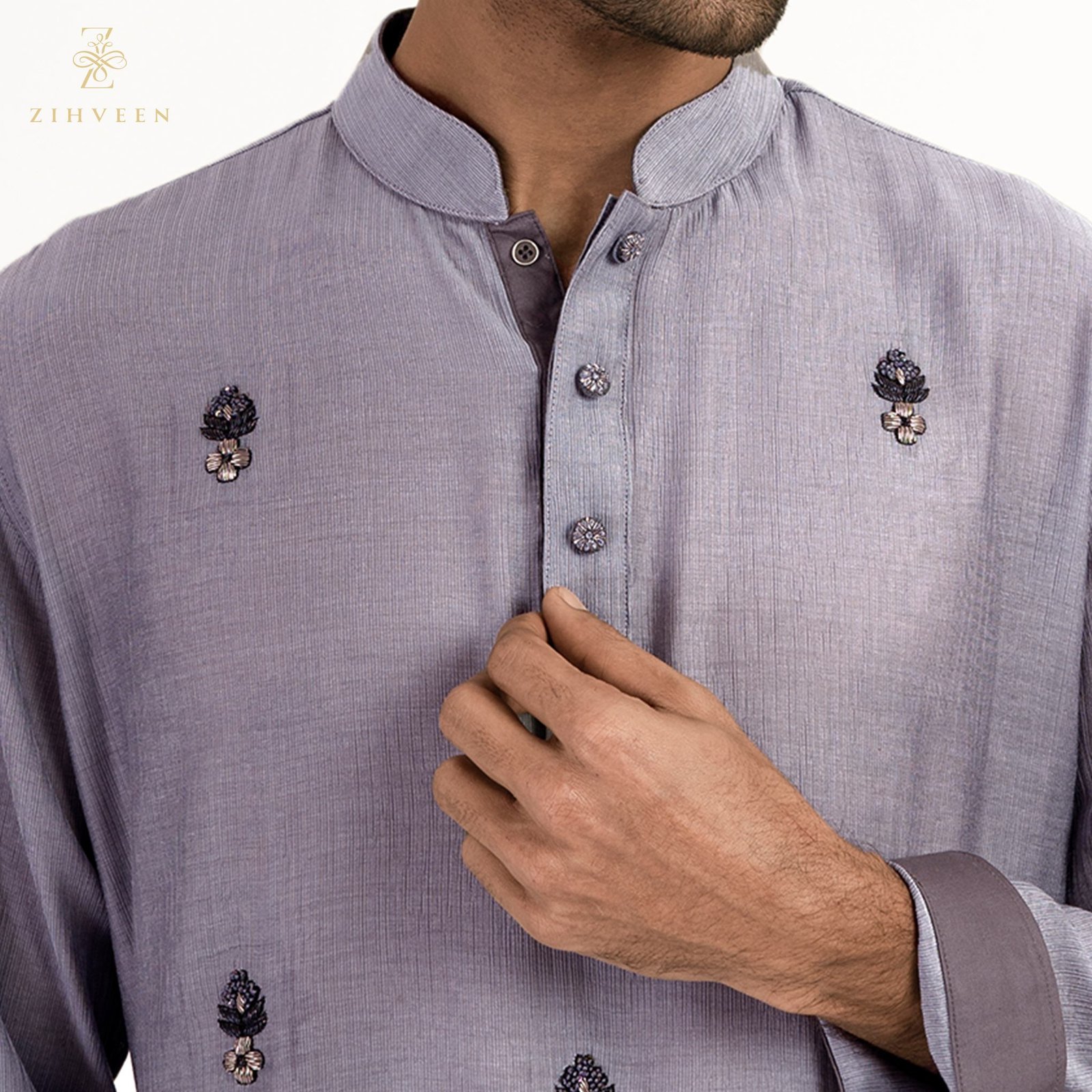 Flint grey allover zardozi - ZVFG2502E - view 1