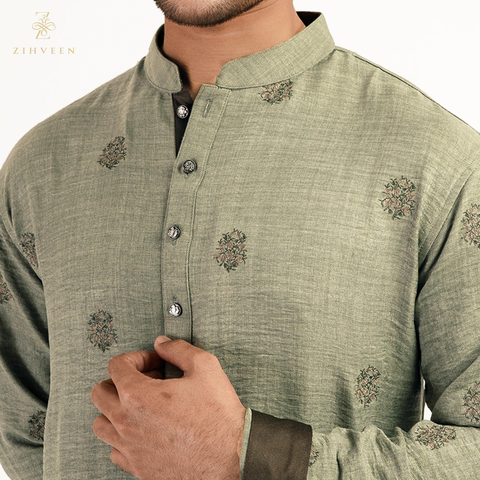 Fem green with allover fusion embroidery - ZVFG2505E - view 1