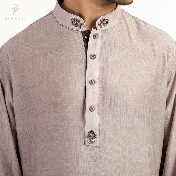 Elegant ice grey collar zardozi - ZVIG2503E - view 1