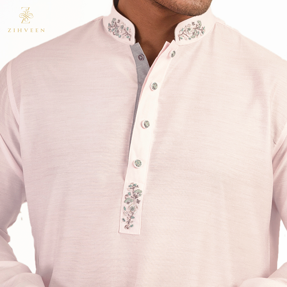 Ice Pink With Pastel Green Zardozi - ZVIP2539E - view 1