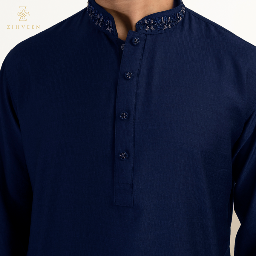 Midnight blue with fusion collar zardozi - ZVMB2511E