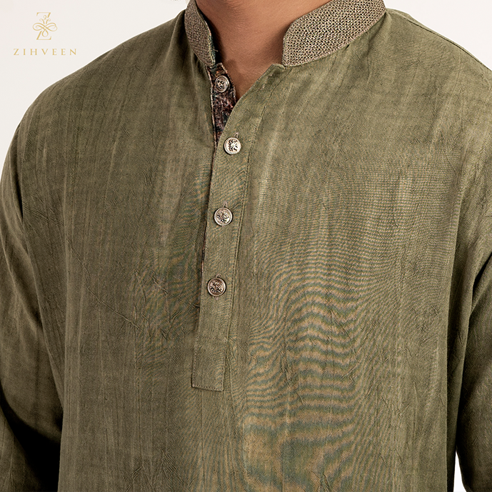 Mose Green With Aperture Collar Embroidery - ZVMG2528R