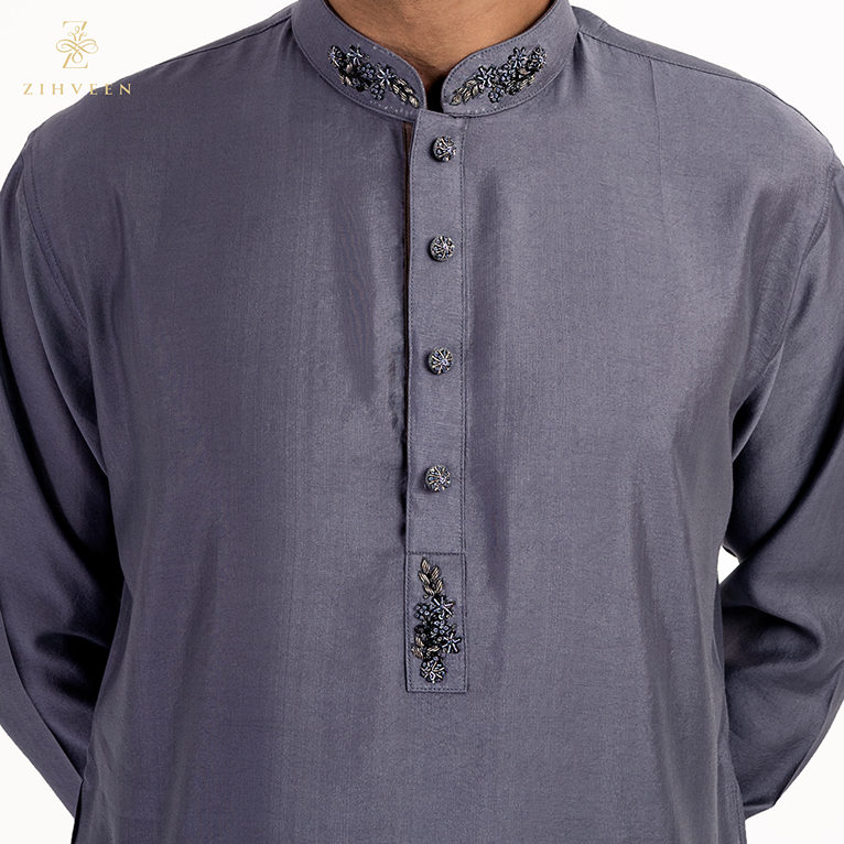 Pewter grey with zardozi work - ZVPG2512E - view 1