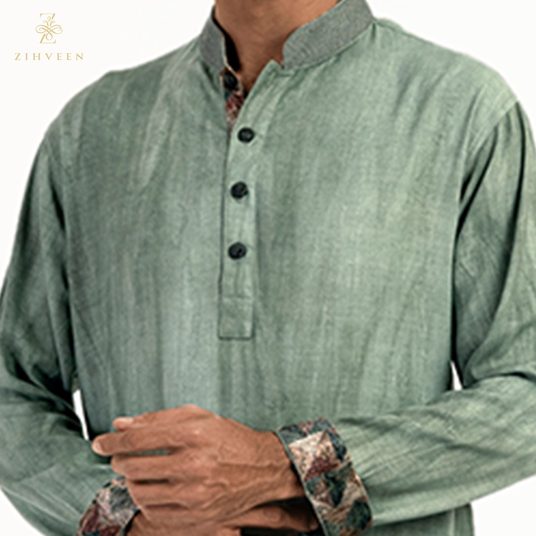 Sage Green With Aperture Collar Embroidery - ZVSG2527R