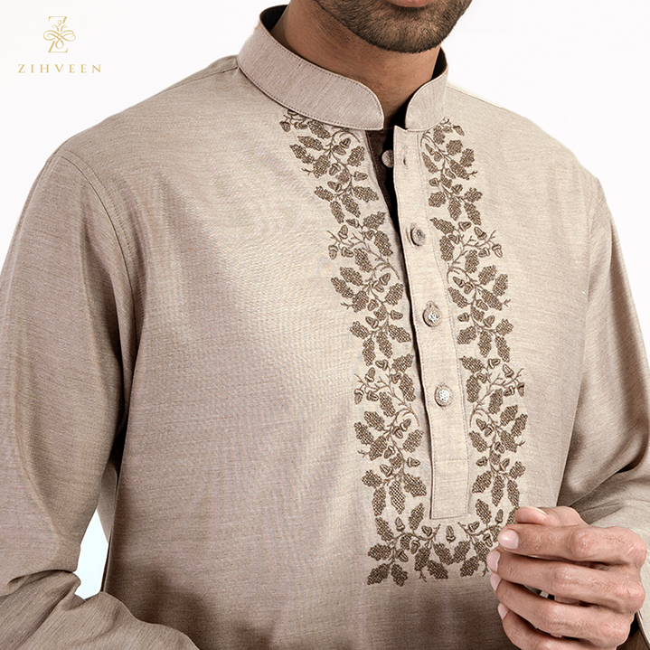 Wood brown with shrub embroidery - ZVWB2517R