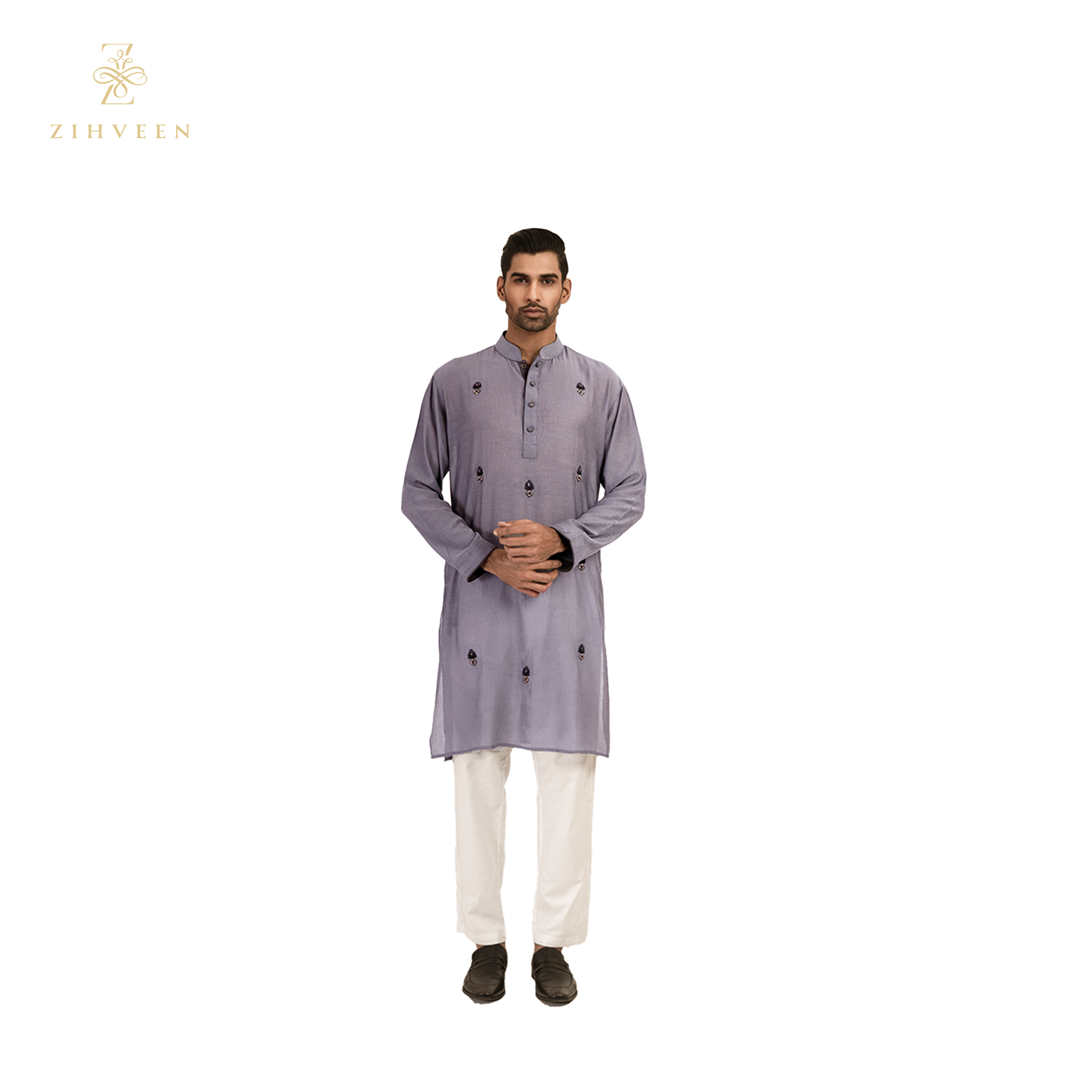 Flint grey allover zardozi - ZVFG2502E - view 2