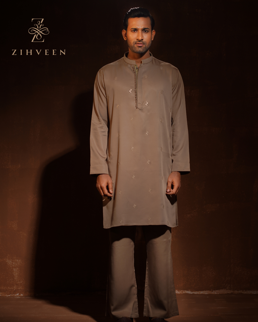 Tan Golden with allover elegant sequin embroidery Co-ords - view 2