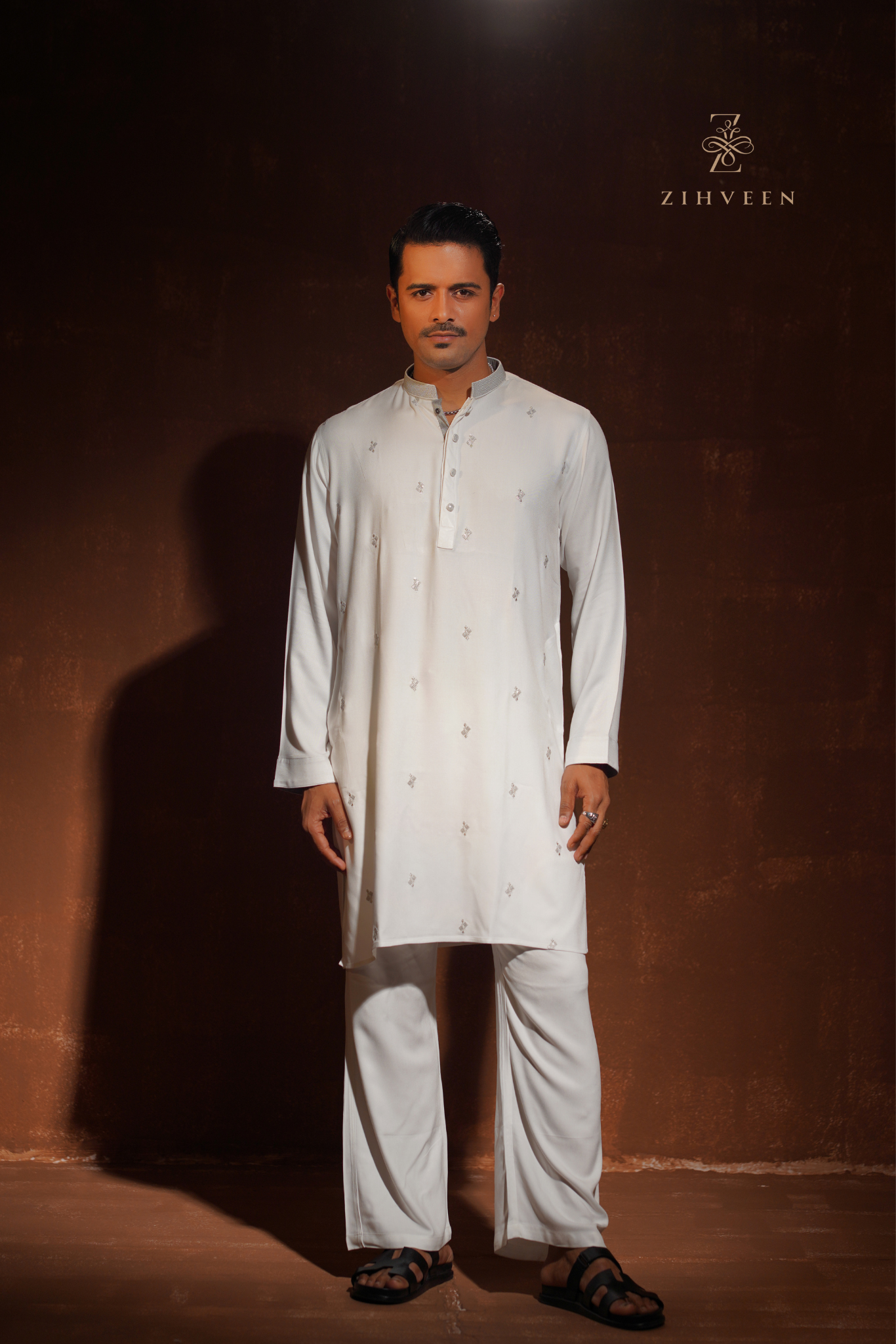 White all-over sequin embroidery motif co-ords - view 2