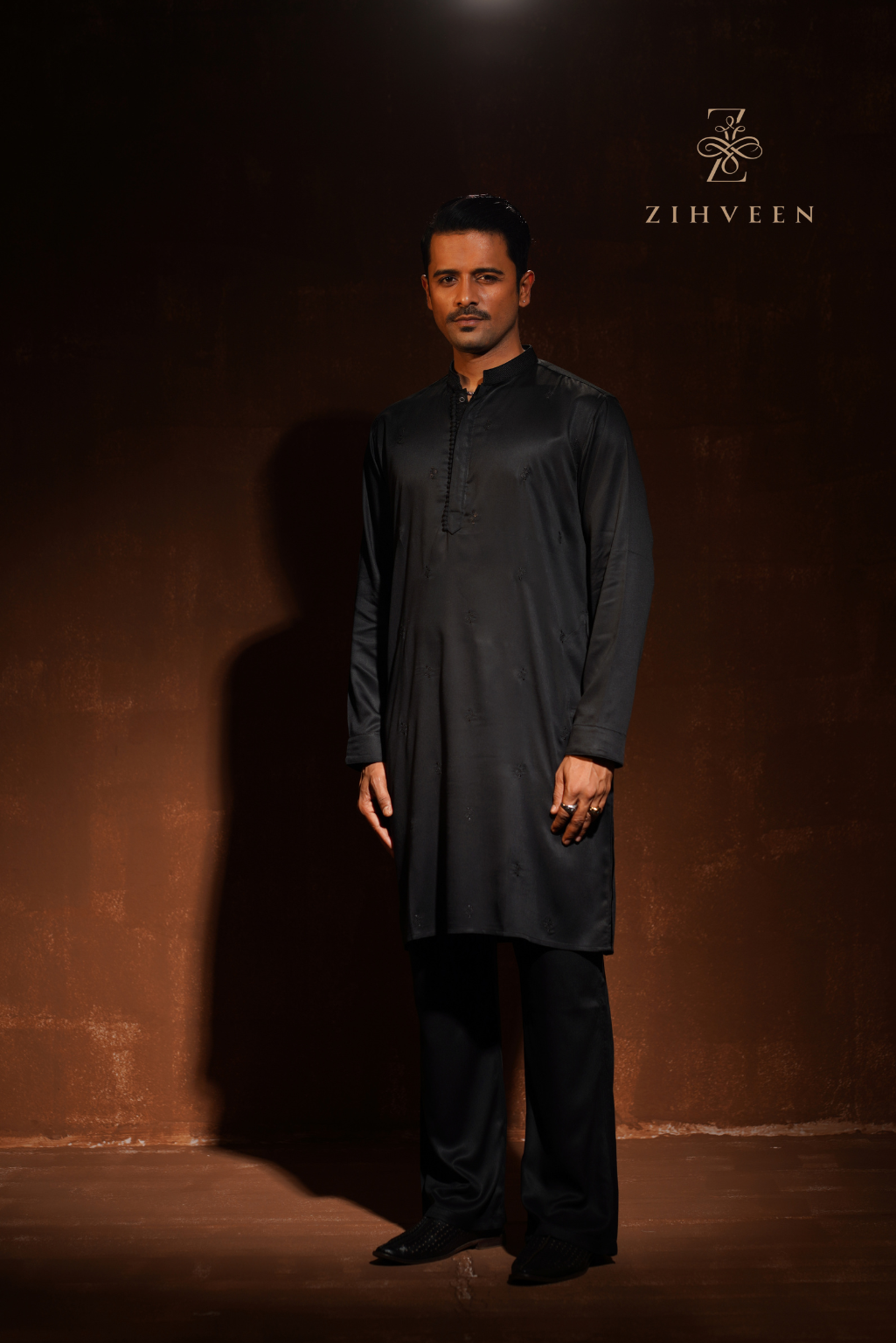 Black with allover sequin embroidery motif Co-ords - view 3