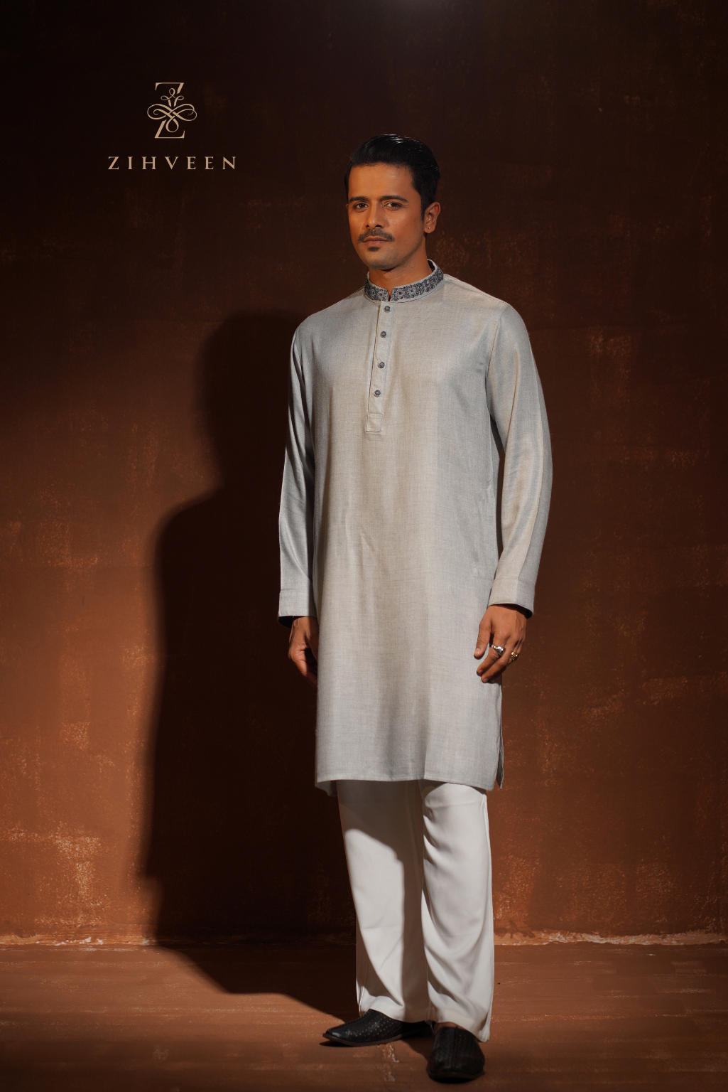 Platinum Grey with refined zardoji work - view 2