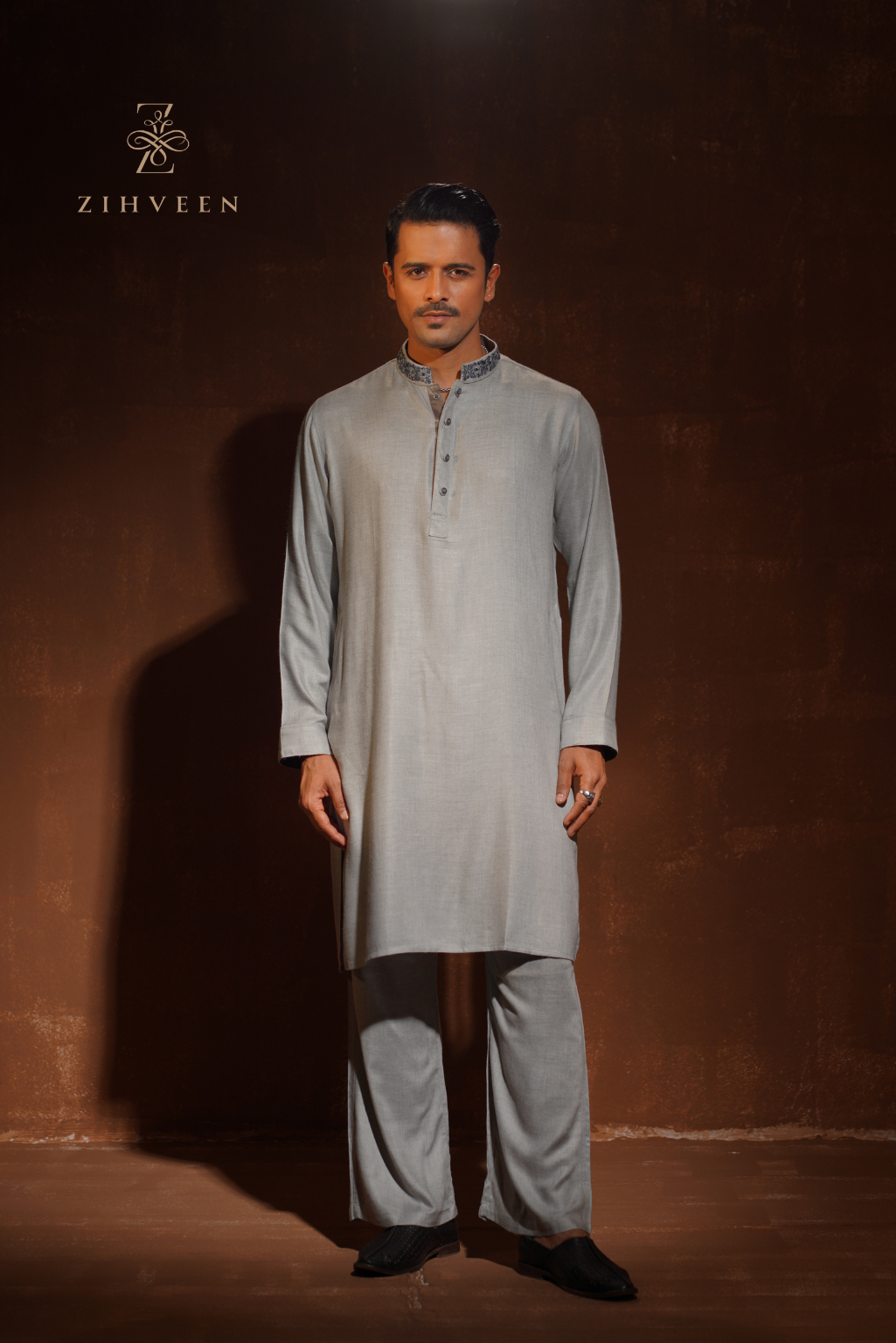 Platinum Grey with refined zardoji work Co-ord set - view 3