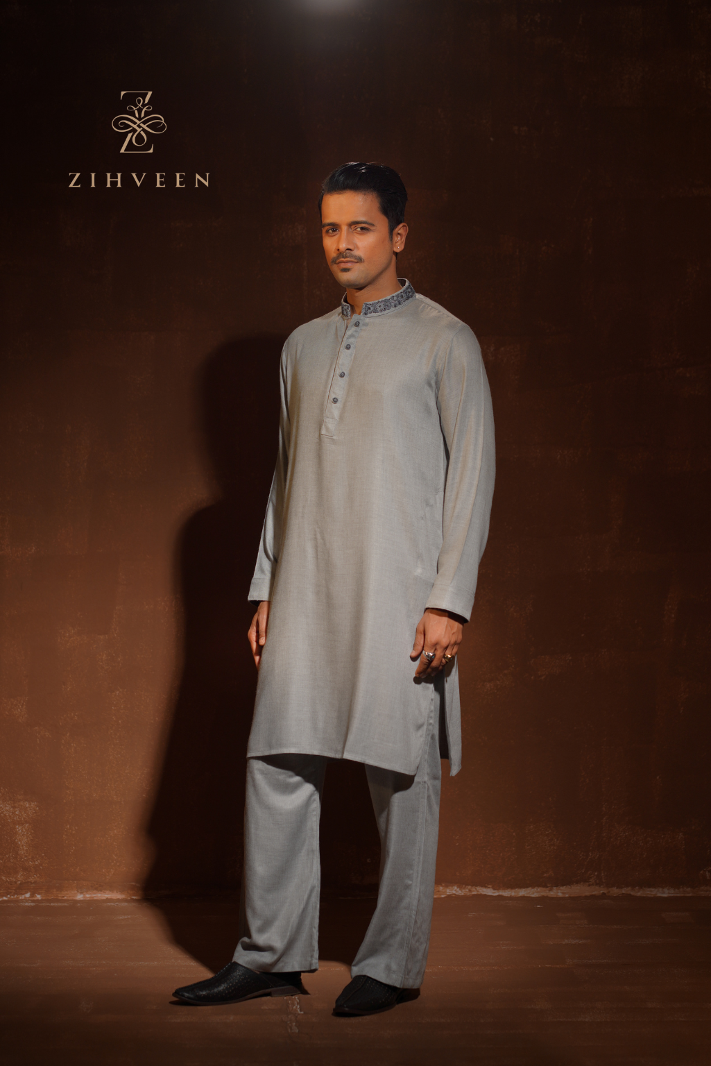 Platinum Grey with refined zardoji work Co-ord set - view 2