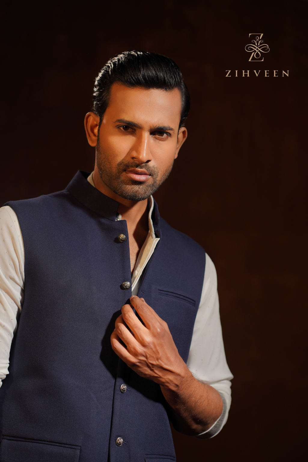 Navy Blue vest with elegant button