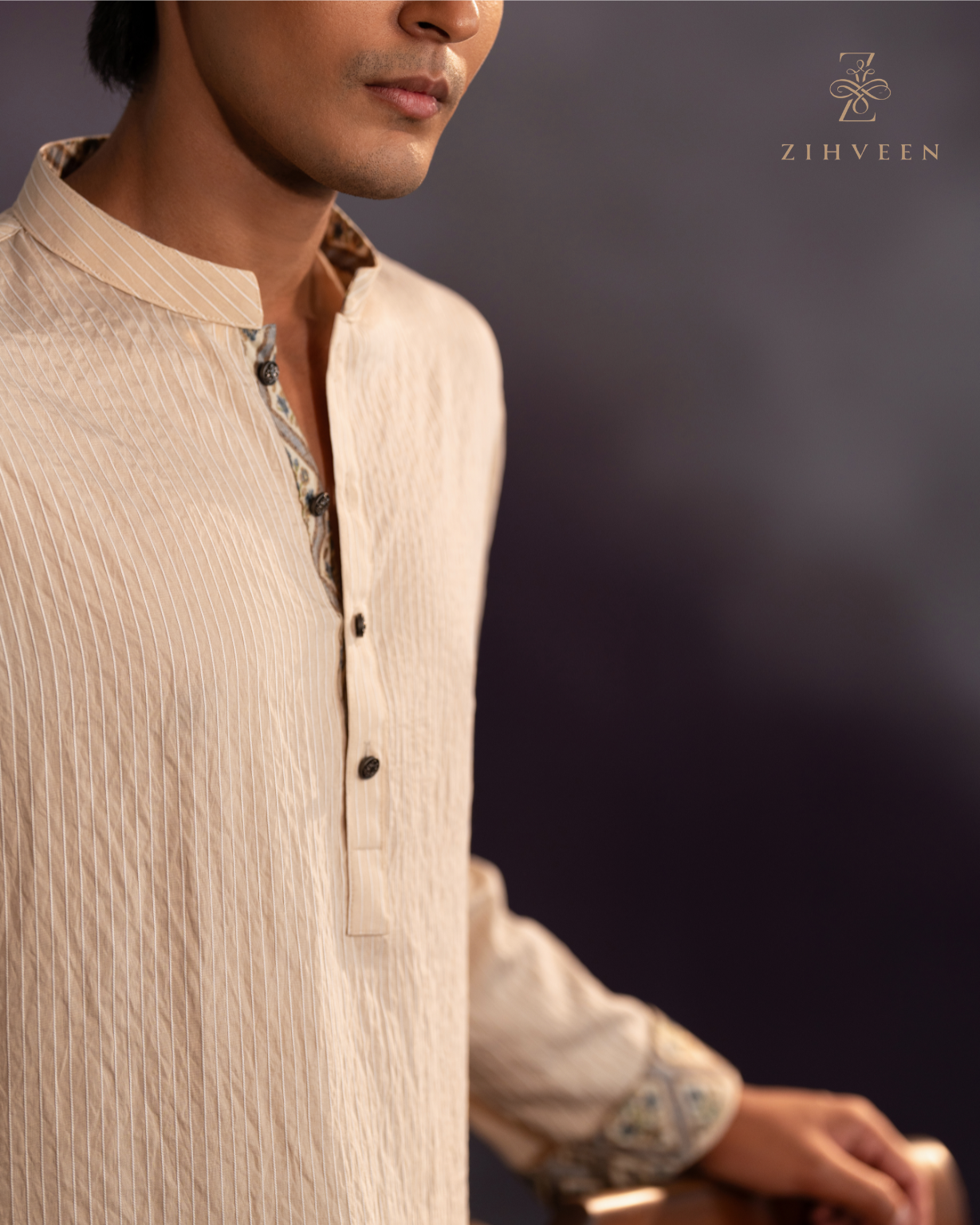 Milk orange stripe with Elegant button