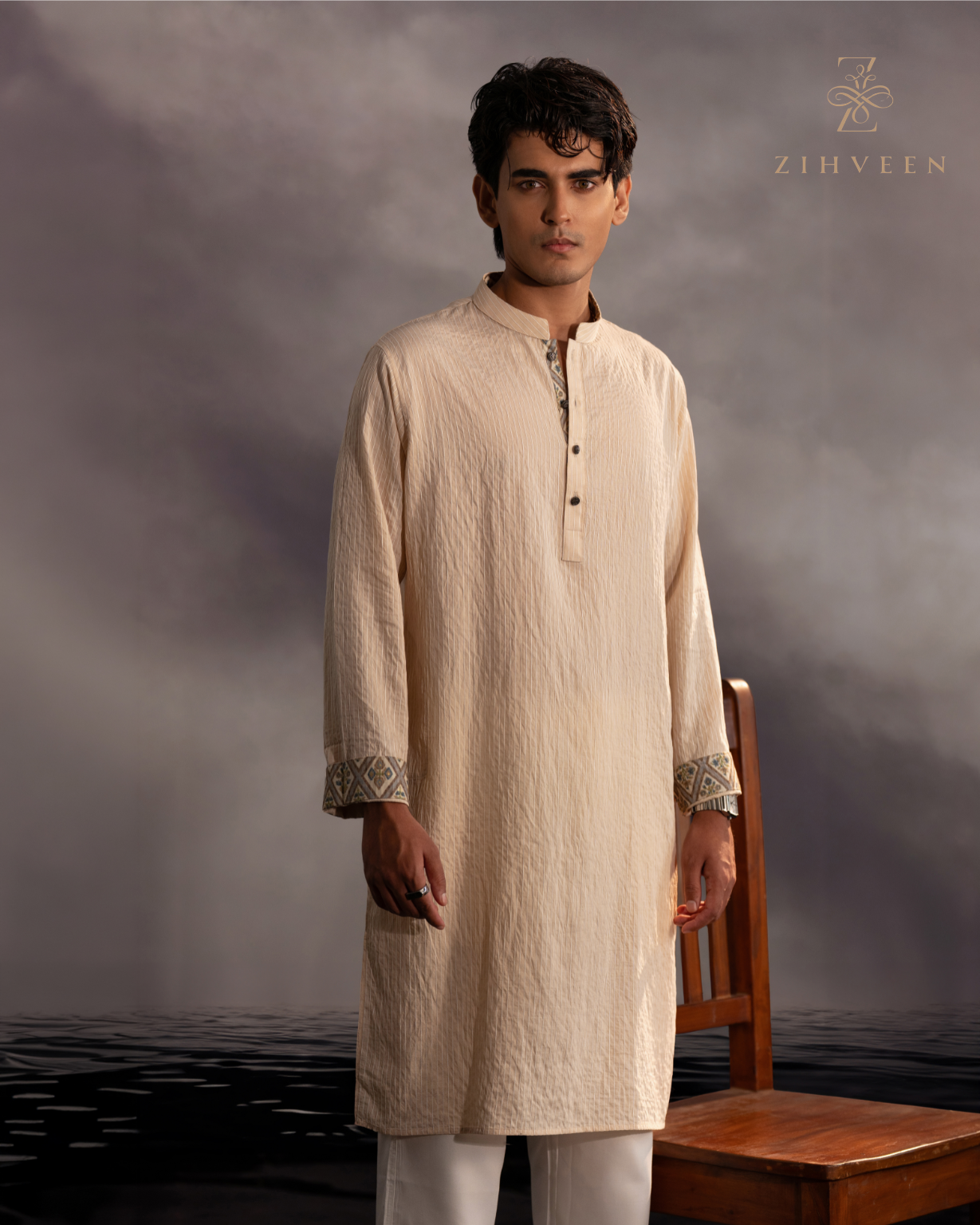 Milk orange stripe with Elegant button - view 2