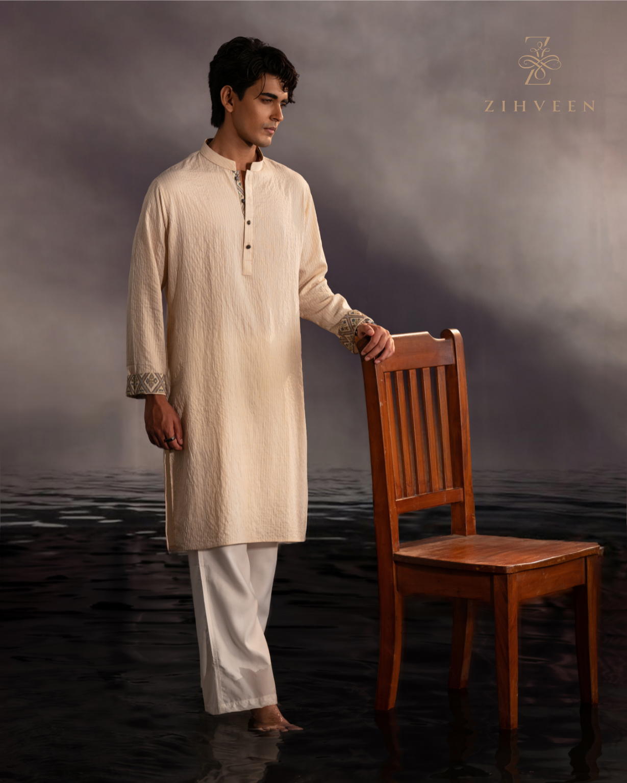 Milk orange stripe with Elegant button - view 3